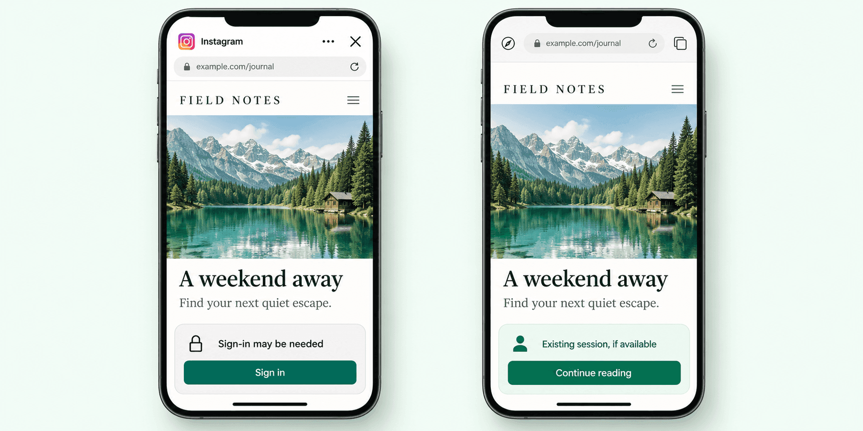 Illustration of the same article inside Instagram, where signing in may be needed.